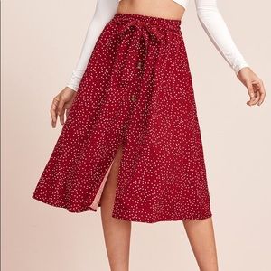 Polka Dot Button Front Belted Skirt